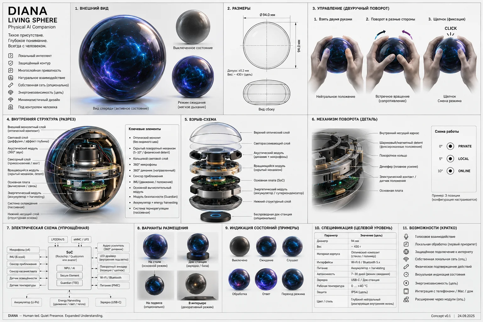 DIANA Living Sphere concept illustration, not a validated physical product