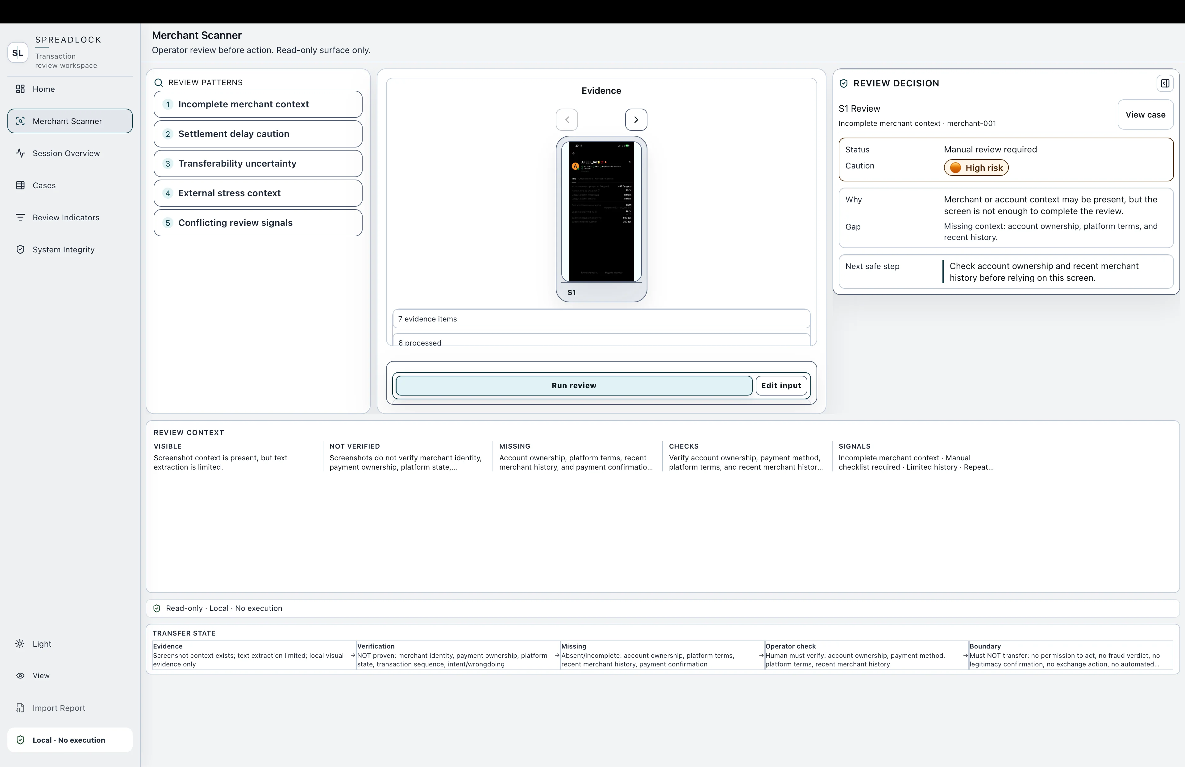 SpreadLock Merchant Scanner — actual light interface